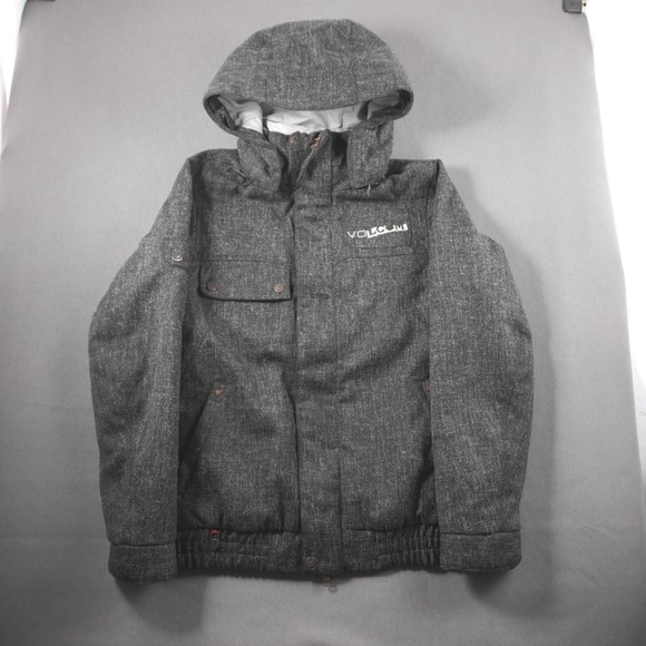 Y2K Volcom Opus Snowboard Jacket Mens S Charcoal Grey Heathered Pink Insulated